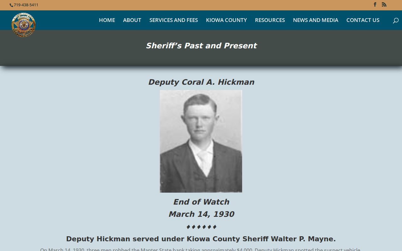 Kiowa County most wanted sheriff history context without roster