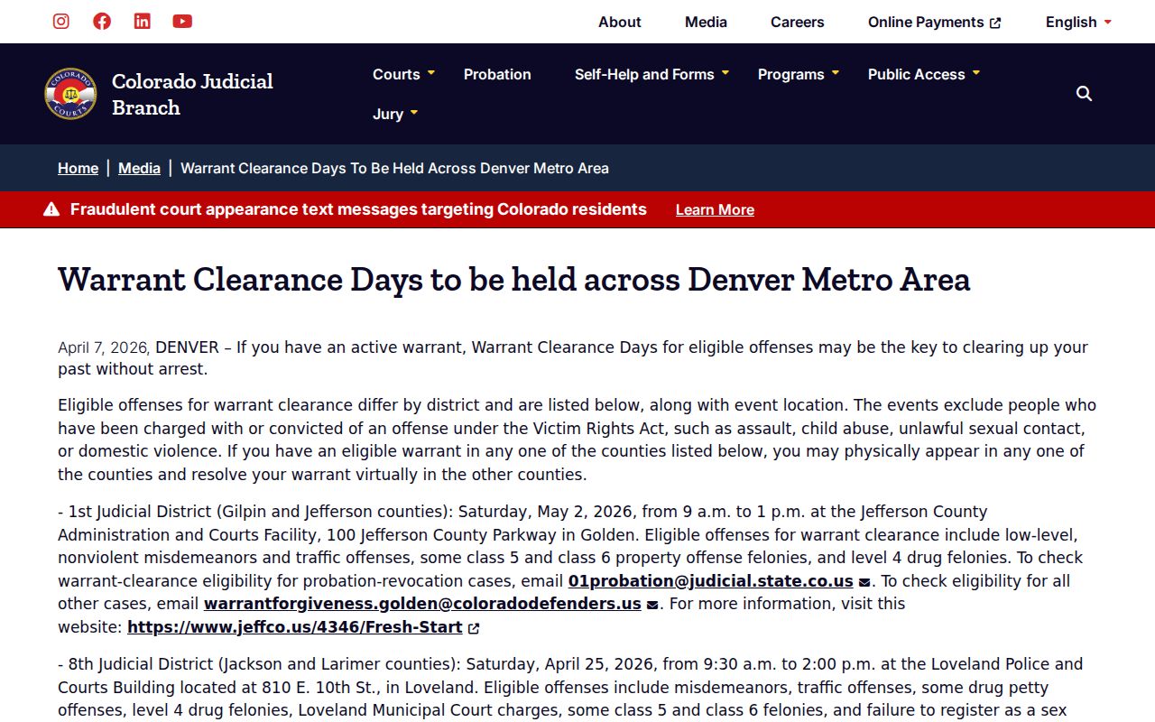 Colorado warrant clearance example not a Kiowa County most wanted program