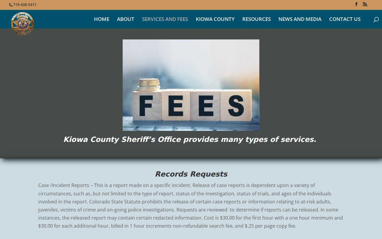 Kiowa County Sheriff records request policy and no-jail notice